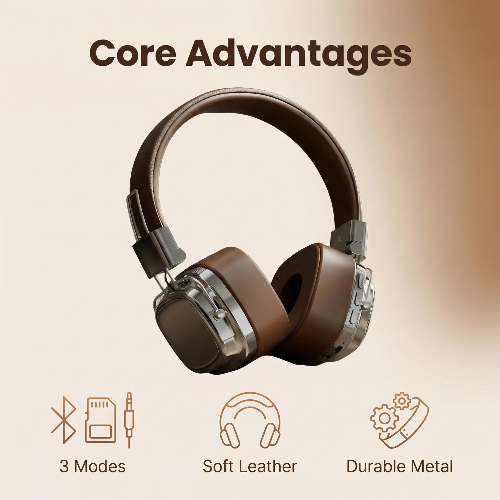 Retro Gaming Phone - Cuffie Retrò in Pelle Over-Ear Wireless
